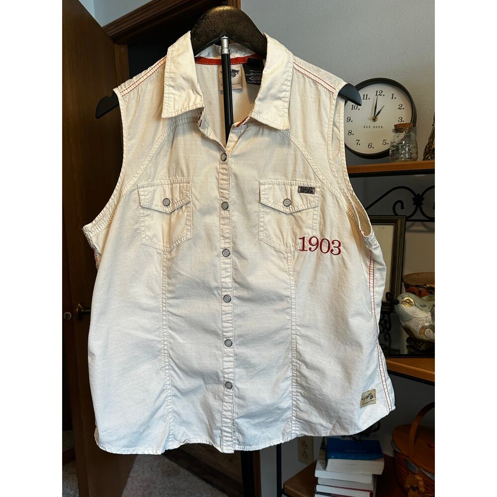 Vintage Harley Davidson White Cotton Vest Sleeveless Biker Top Y2K